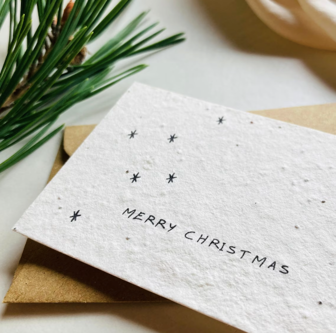 Einpflanzbare Karte aus handgemachtem Saatpapier | Merry Christmas (klein) Sterne