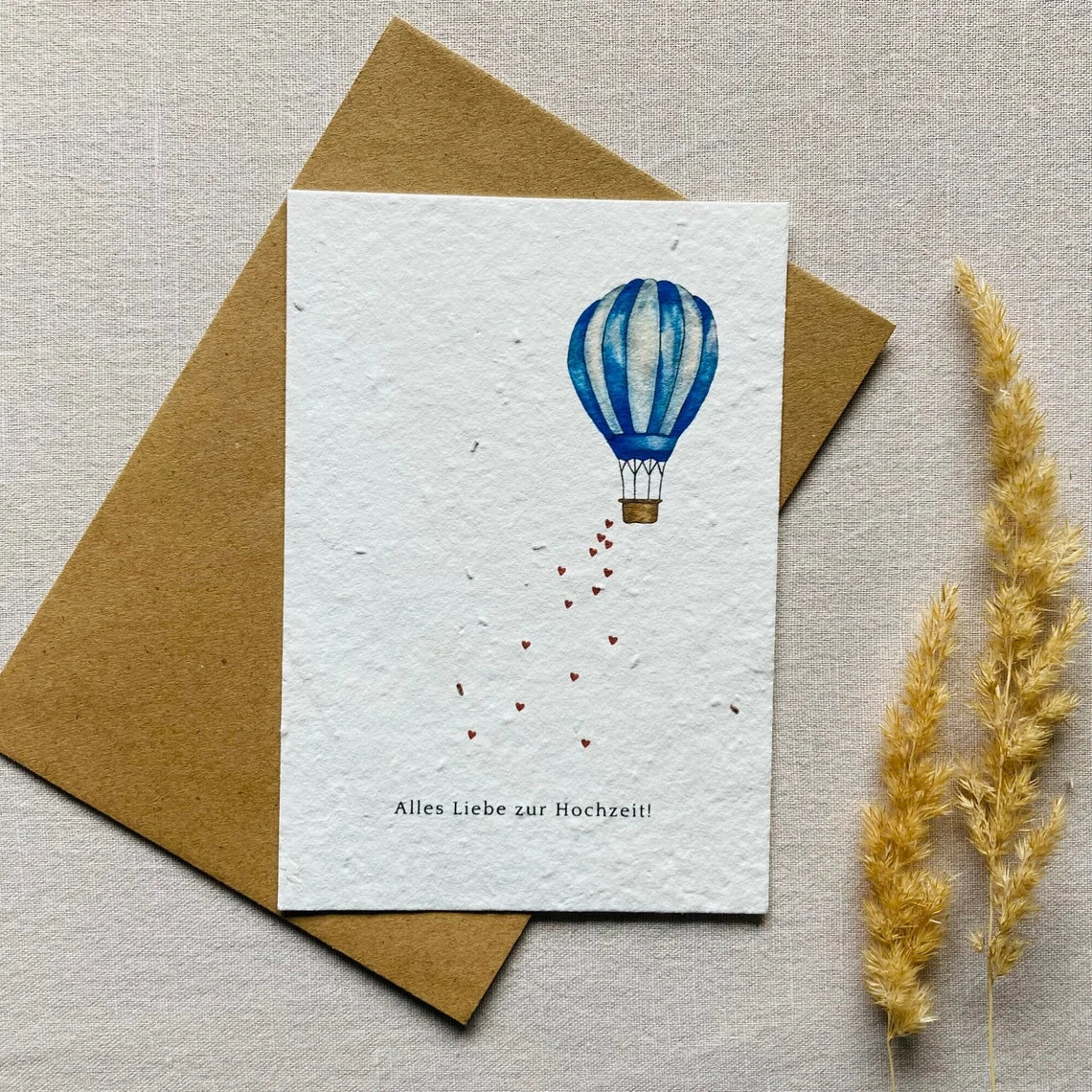 Einpflanzbare Karte aus handgemachtem Saatpapier | Alles Liebe zur Hochzeit Ballon