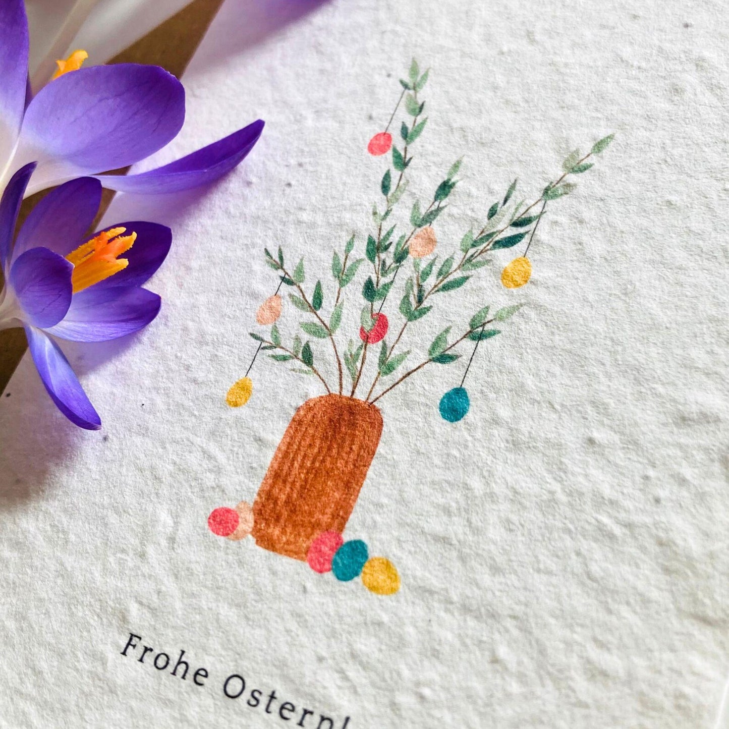 Einpflanzbare Karte aus handgemachtem Saatpapier | Frohe Ostern Osterbaum