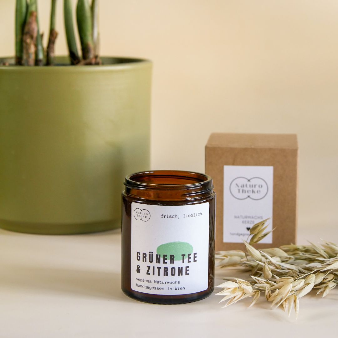 Grüner Tee Kerze im Tiegel + Geschenkbox
