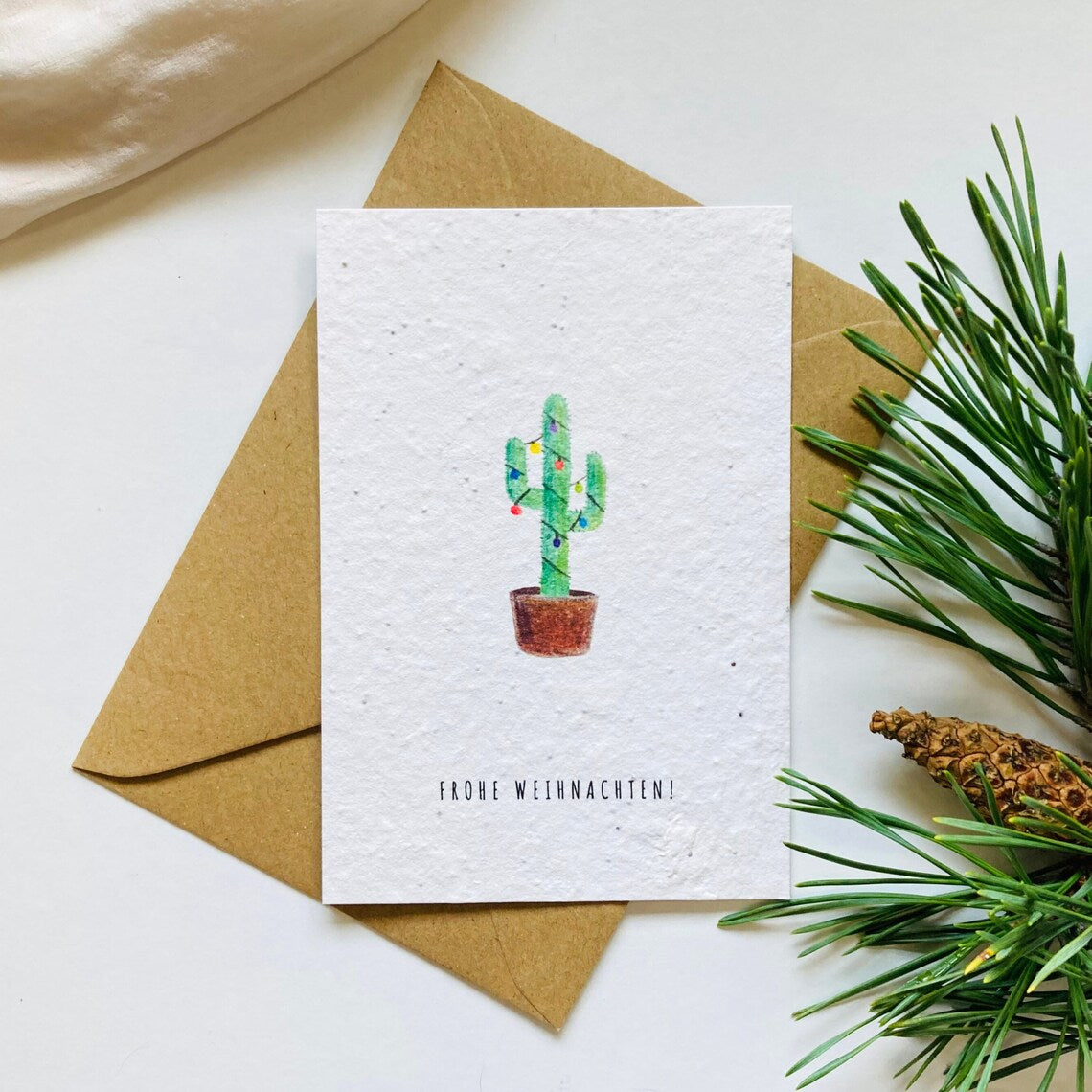 Einpflanzbare Weihnachtskarte aus handgemachtem Saatpapier | Kaktus