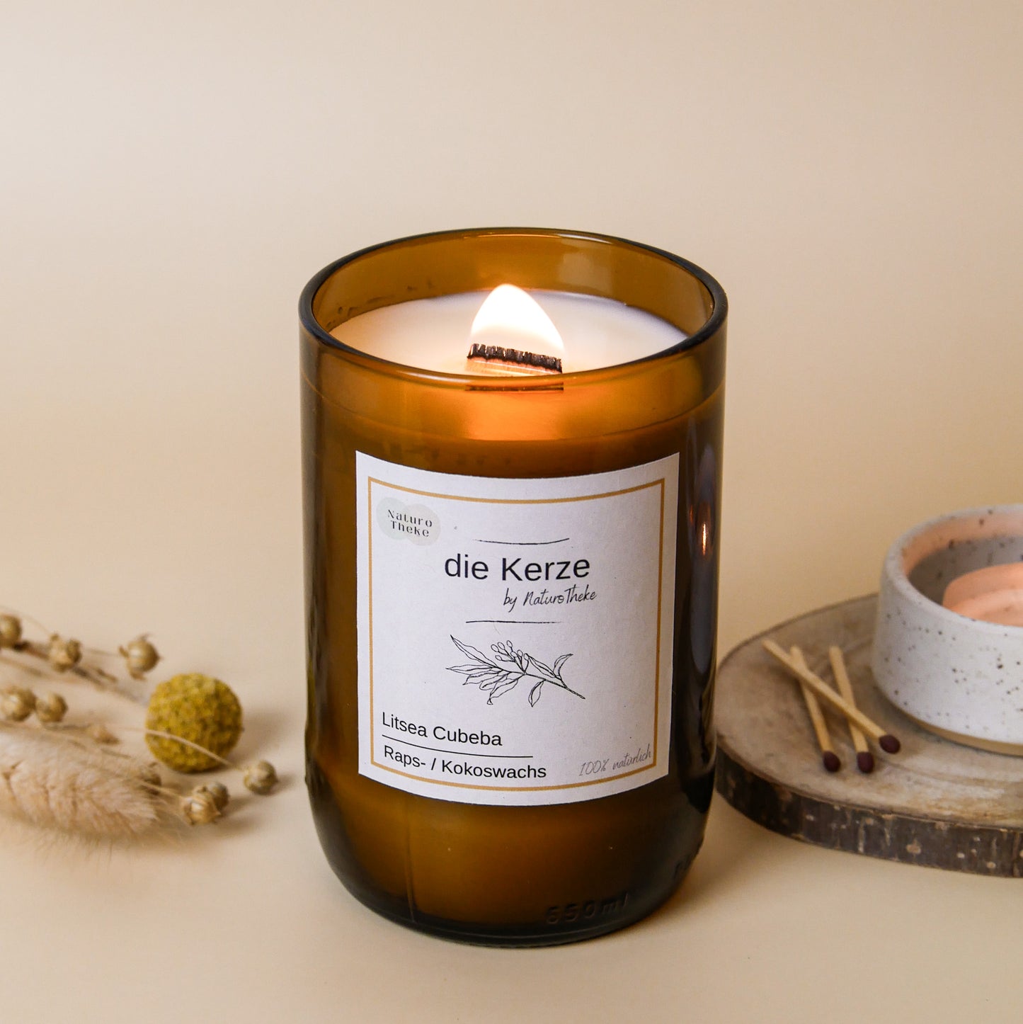 Kerze in Weinflasche - Litsea Cubeba