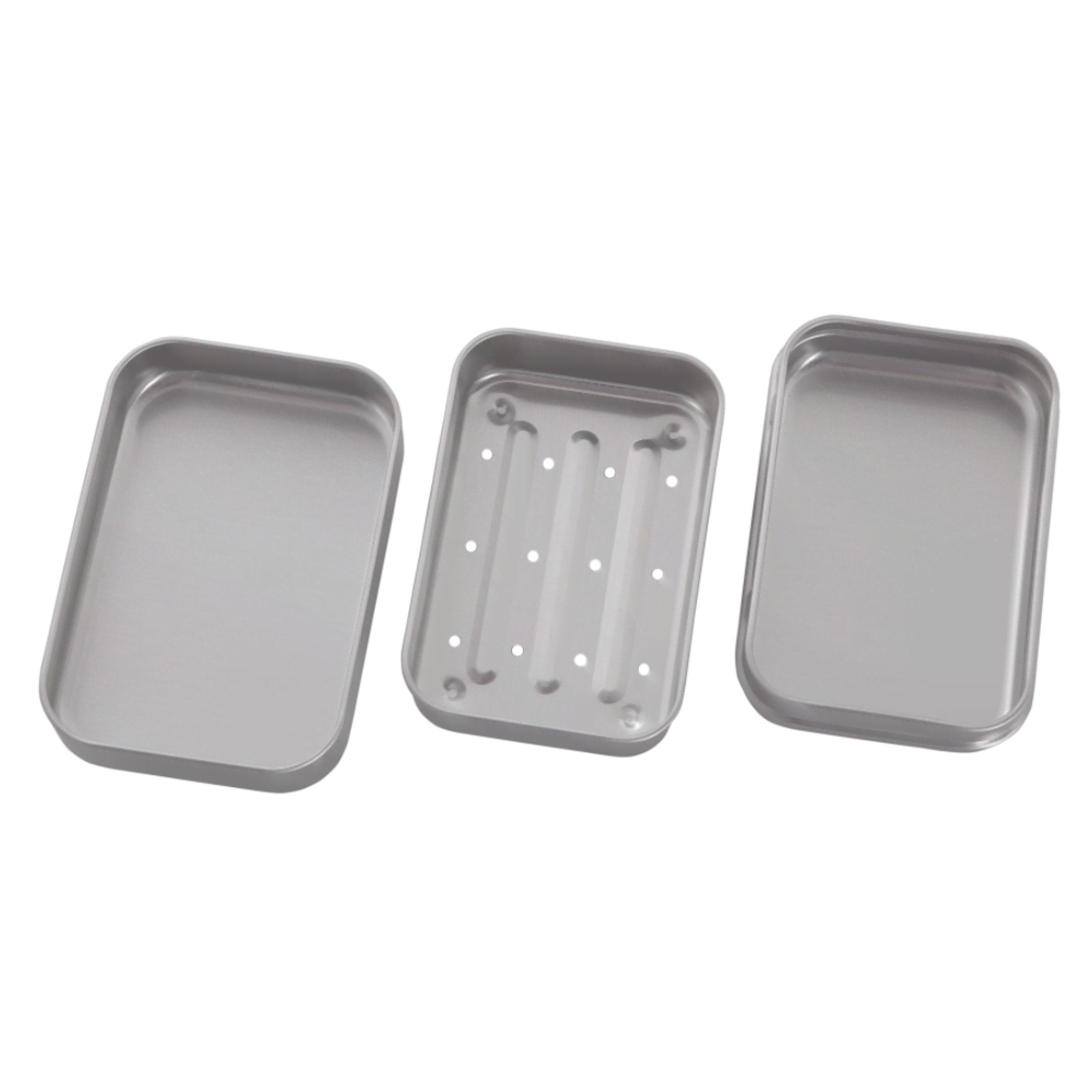 Seifendose eckig - rostfrei & mit Abtropfschale