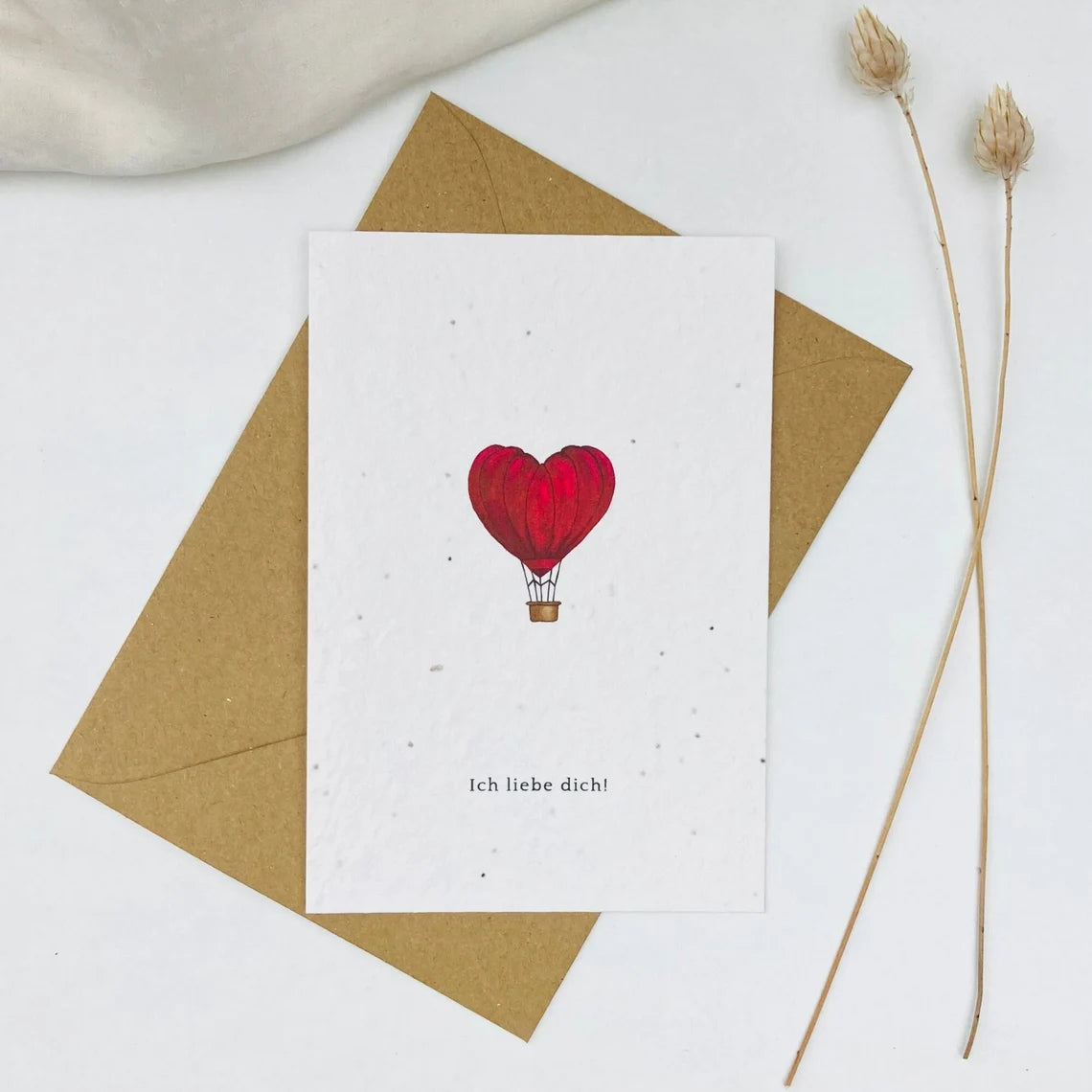 Einpflanzbare Karte aus handgemachtem Saatpapier | Ich liebe dich Ballon