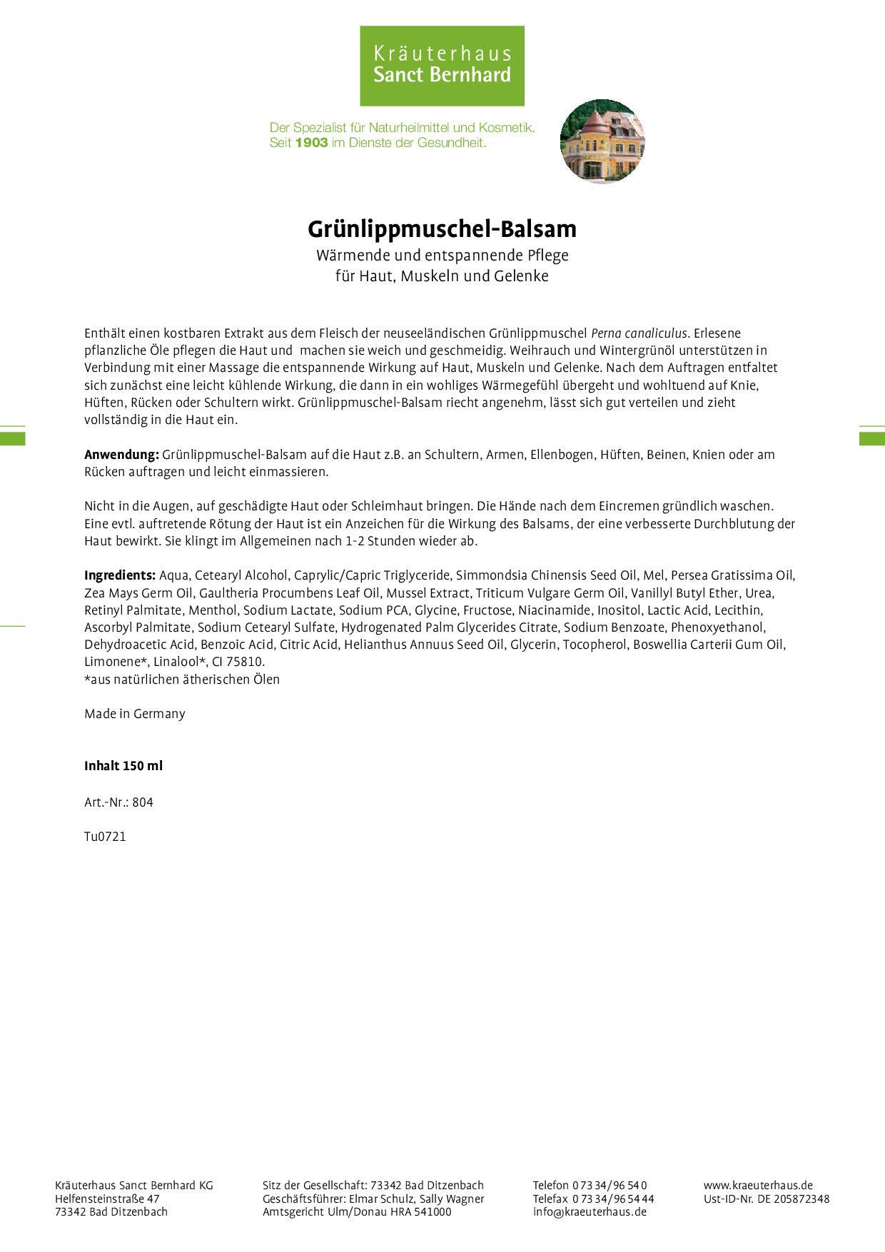 Grünlippmuschel Balsam
