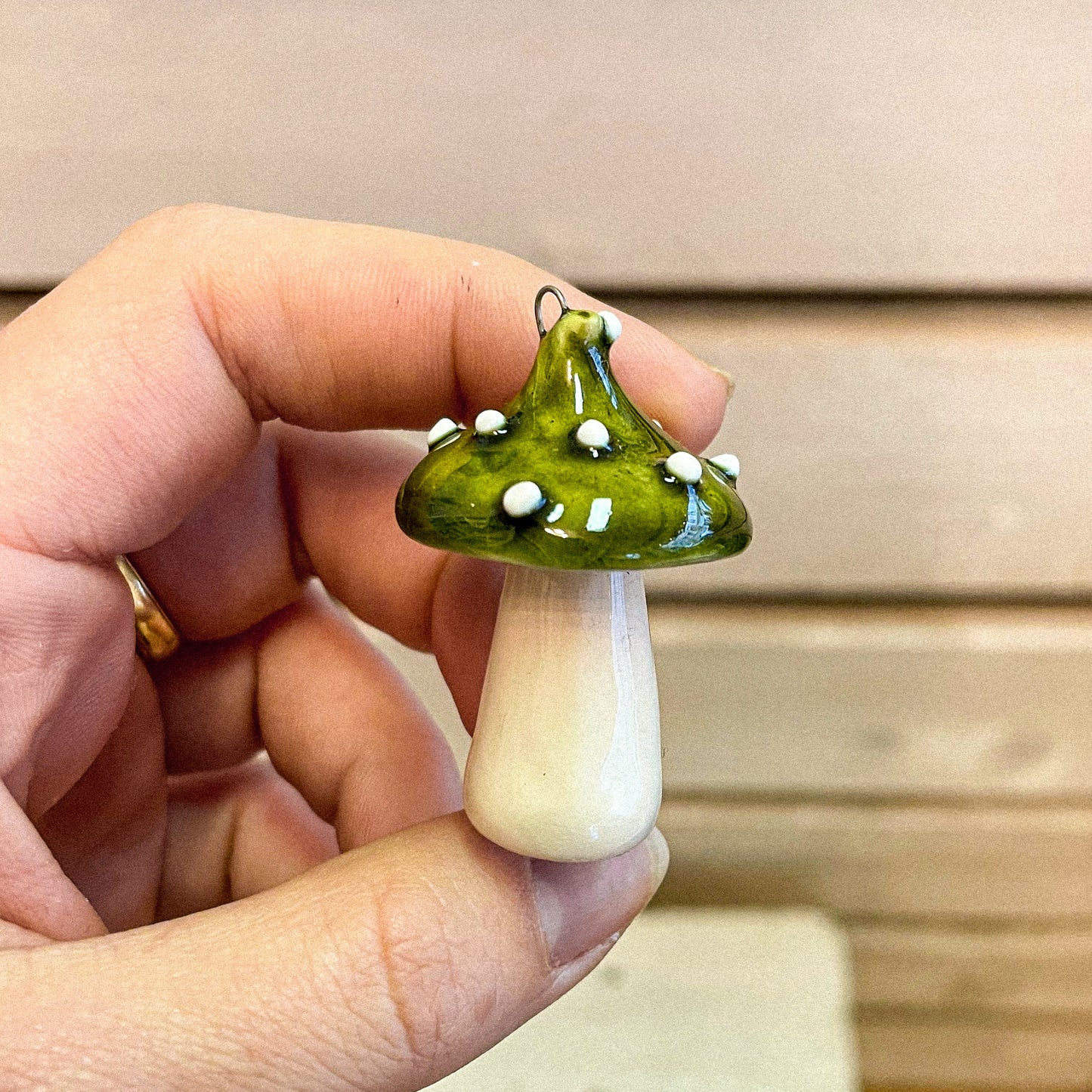 Glückspilz am Stiel hängend