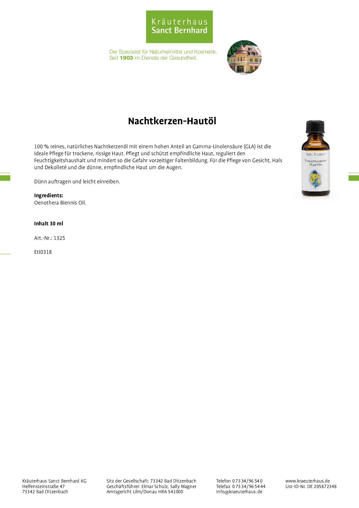Nachtkerzen Hautöl