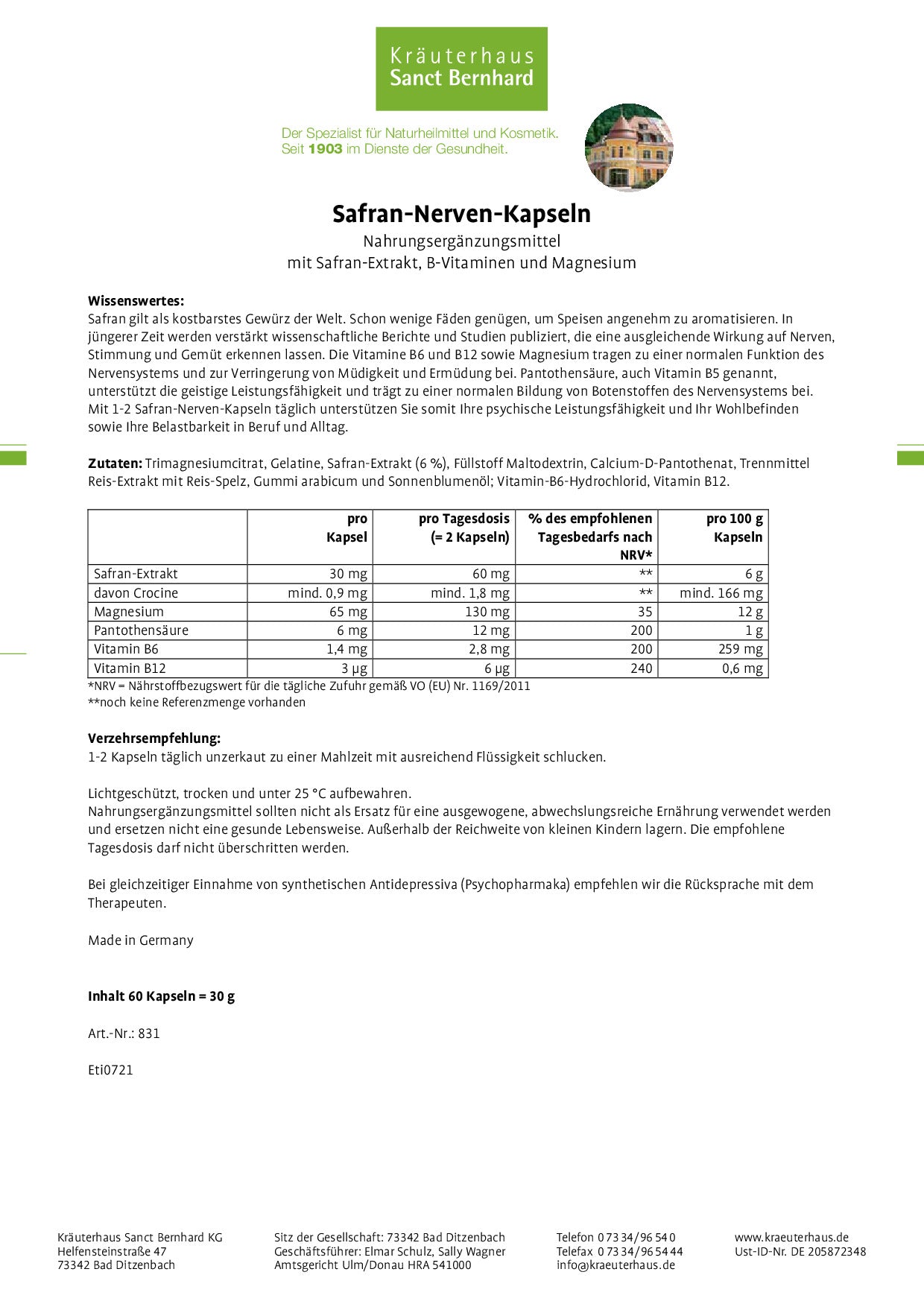 Safran Nerven Kapseln