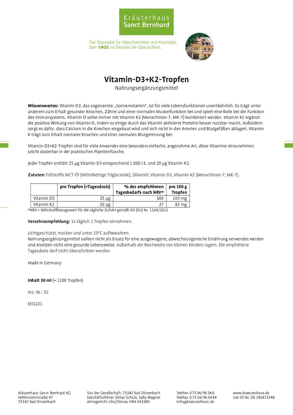 Vitamin D3 + K2 Tropfen
