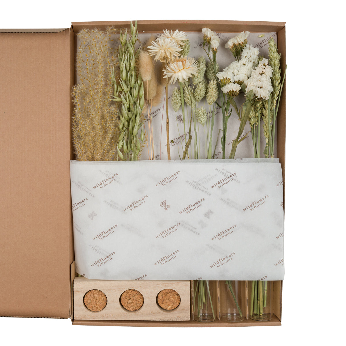 Trockenblumen Geschenkbox mit Vasen Nora - Natur