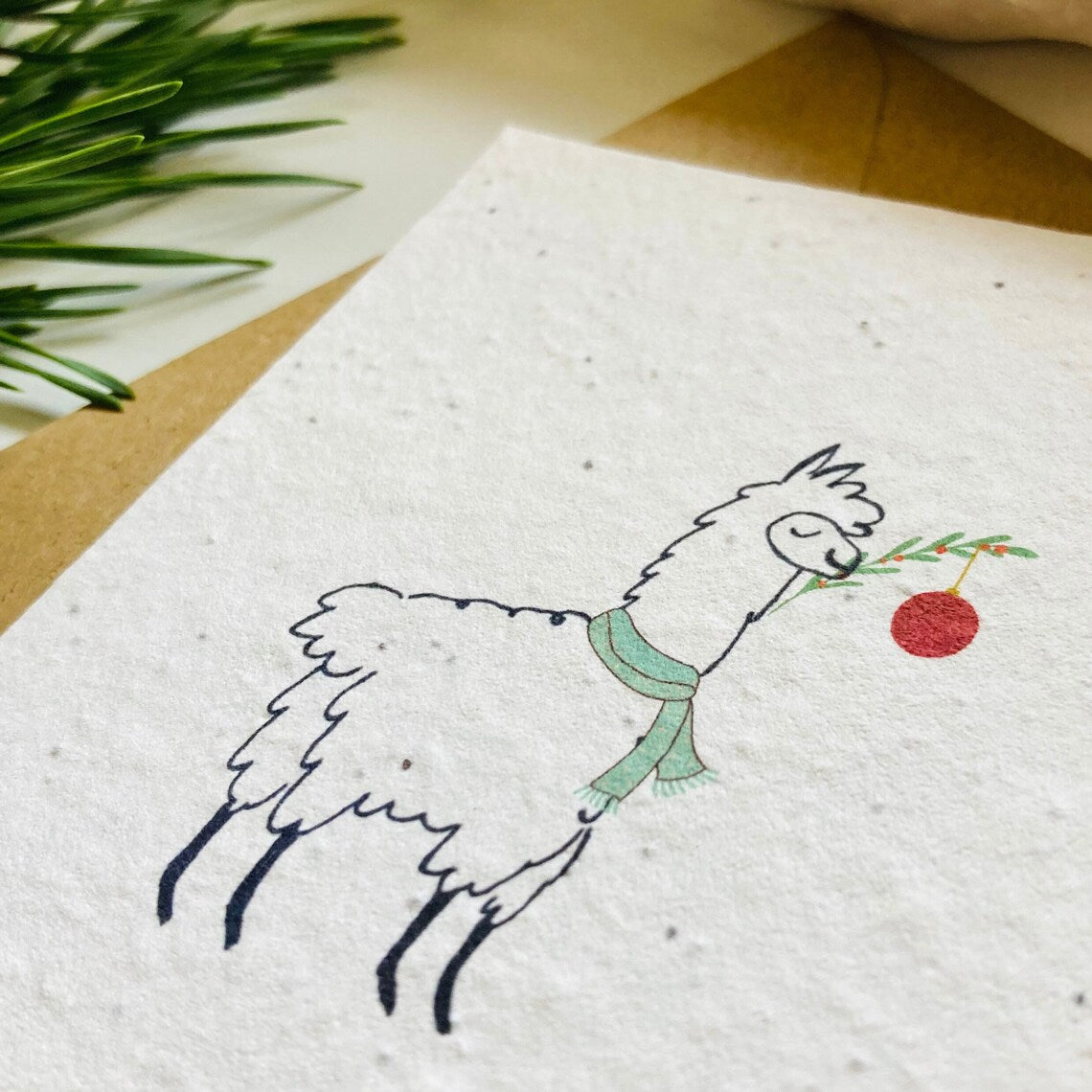 Einpflanzbare Weihnachtskarte aus handgemachtem Saatpapier | Alpaka Frohe Weihnachten