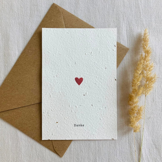 Einpflanzbare Karte aus handgemachtem Saatpapier | Herz Danke