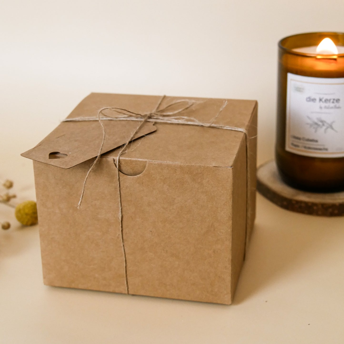 Kerze in Weinflasche + Geschenkbox - Lavendel