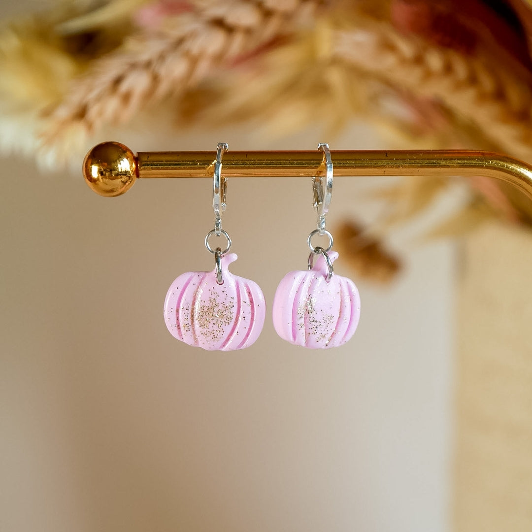 Kürbis Ohrringe hängend Rosa mit Glitzer