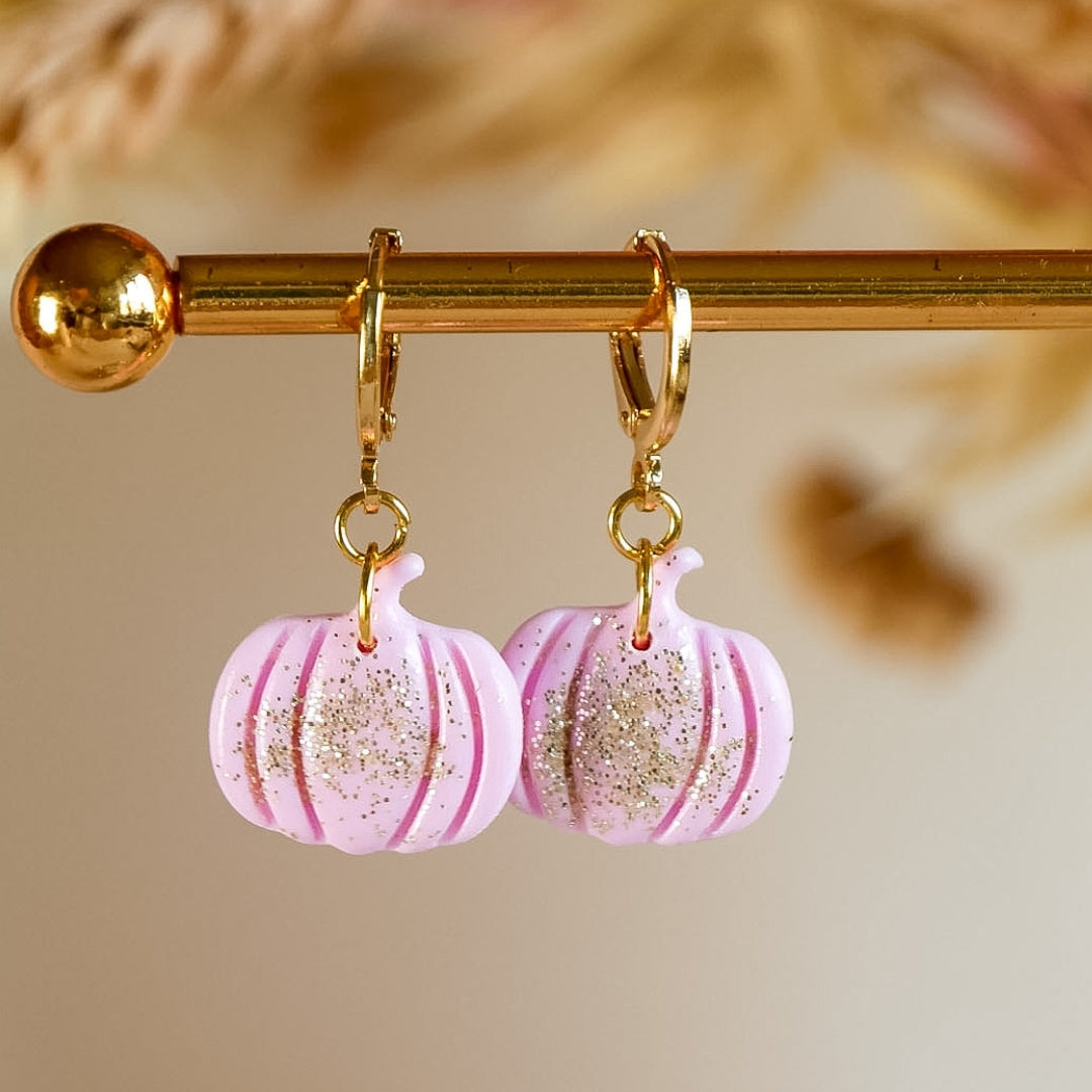 Kürbis Ohrringe hängend Rosa mit Glitzer