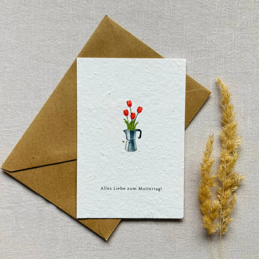 Einpflanzbare Karte aus handgemachtem Saatpapier | Alles Liebe zum Muttertag