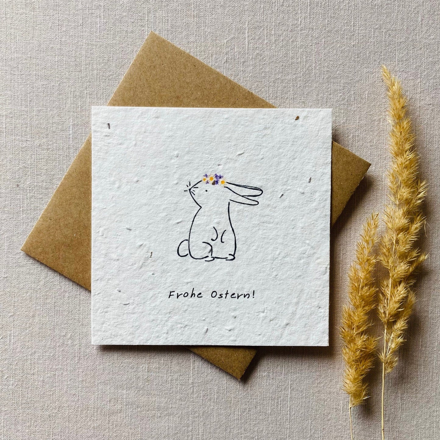 Einpflanzbare Karte aus handgemachtem Saatpapier | Frohe Ostern Hase
