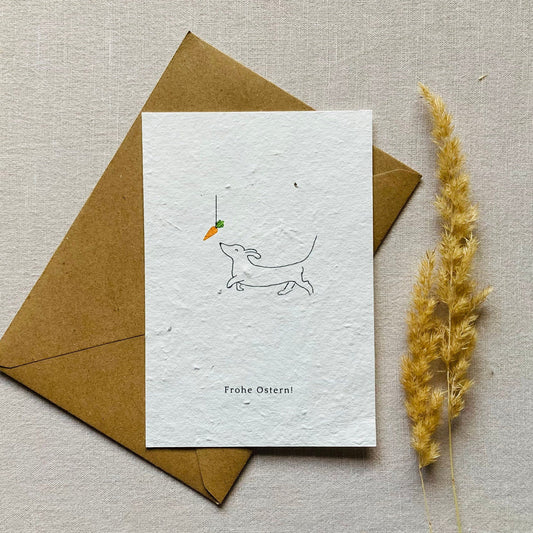 Einpflanzbare Karte aus handgemachtem Saatpapier | Frohe Ostern Hund