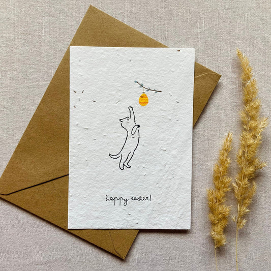Einpflanzbare Karte aus handgemachtem Saatpapier | Happy easter Katze