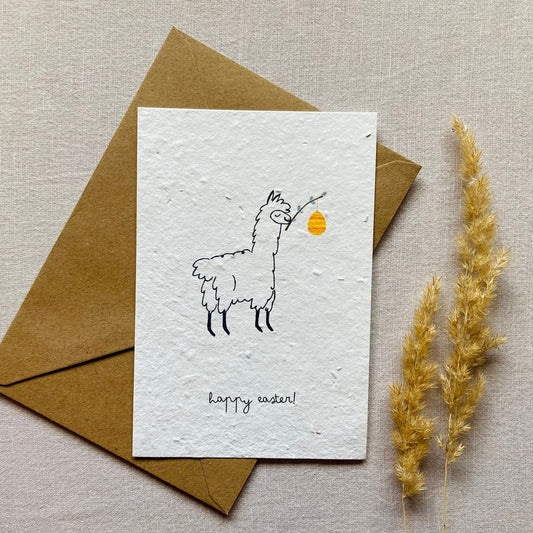 Einpflanzbare Karte aus handgemachtem Saatpapier | Happy easter Lama