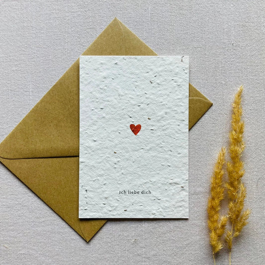 Einpflanzbare Karte aus handgemachtem Saatpapier | Ich liebe dich Herz